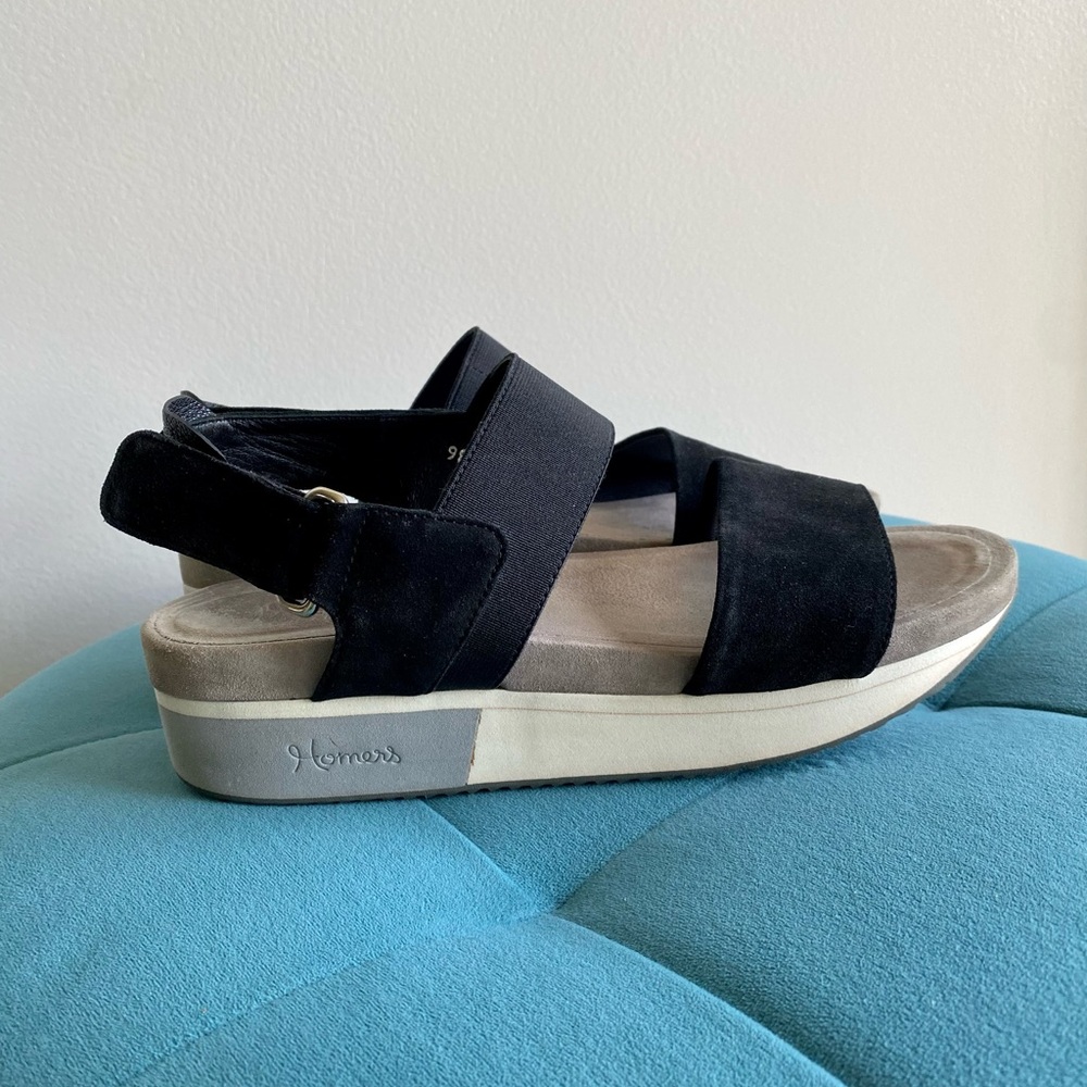 Homers Artisan Black Suede Platform Strap Sandals - Size EU 37 /US 7